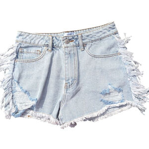 Raw Hem Fringe Jean Shorts Women's 27 Coastal Cowgirl Festival Distressed Denim
